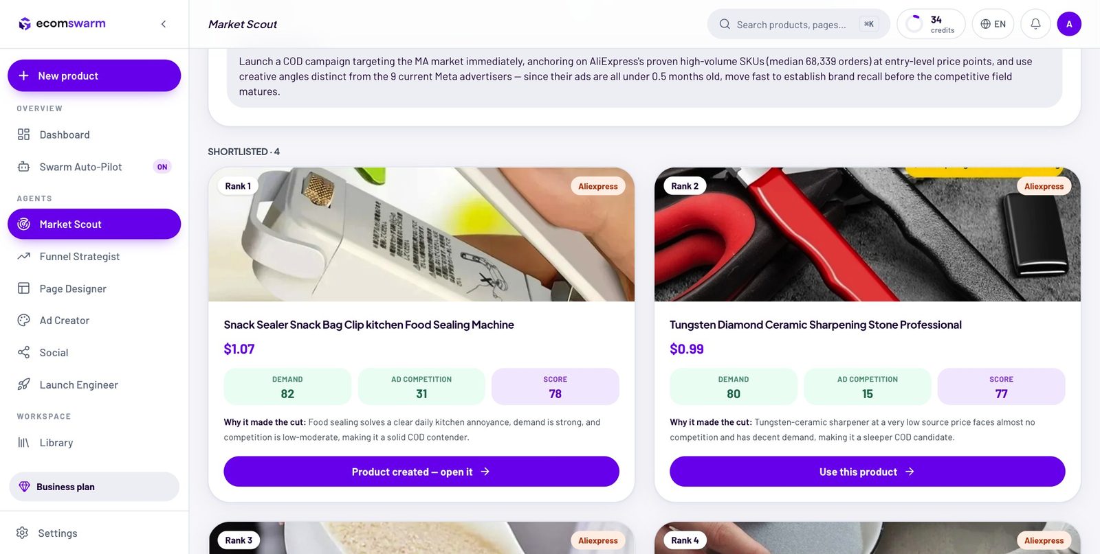Market Scout — a scored product shortlist with live demand and competition signals